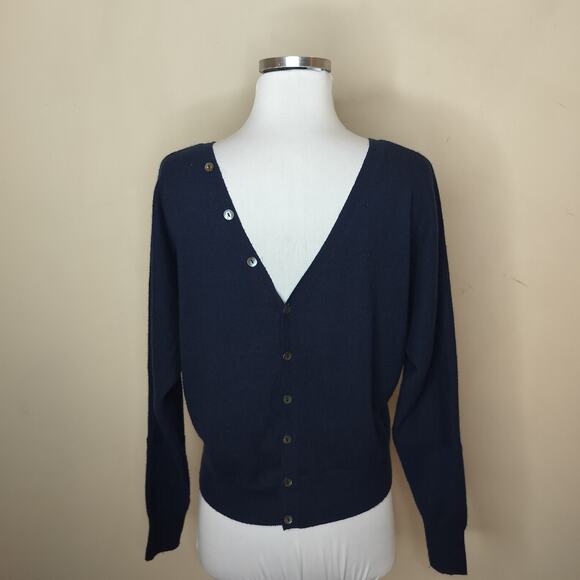 Autumn Cashmere Sweater Dolman Sleeve Button Back Navy - Picture 4 of 6